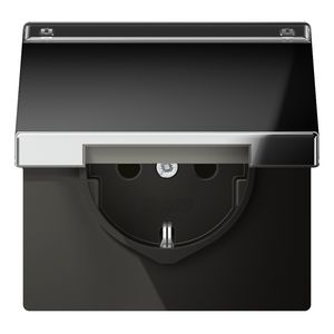 Wandcontactdoos gl.chroom m. R/A klapd.& tekstvast LS