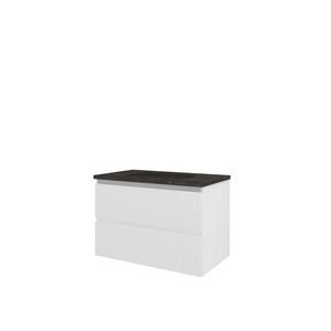 Hardsteen wastafel Blue Stone 1 kraangat onderkast symmetrisch 800X460X545 mat wit