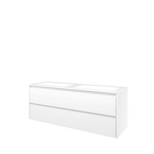 Set Proline polystone Elegant dubb. wastafel glans wit zonder kraangat onderkast symmetrisch glans wit 140x46cm