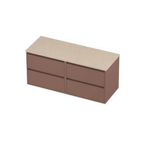Deck Set Top afdekplaat hardsteen en onderkast greeploos 4 laden symmetrisch in kader 1200x460x540mm Sand stone/Beauty blush