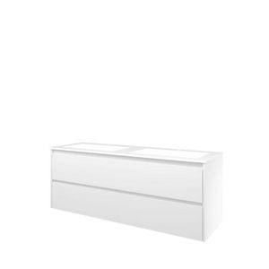 Set Proline polystone Elegant dubb. wastafel glans wit met 2 kraangaten onderkast symmetrisch mat wit 140x46cm