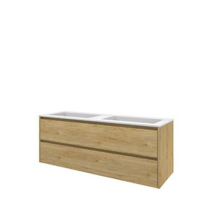 Set Proline polystone Elegant dubb. wastafel mat wit zonder kraangat onderkast symmetrisch ideal oak 140x46cm