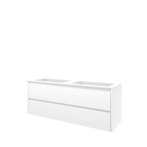 Set Proline polystone Elegant dubb. wastafel mat wit zonder kraangat onderkast symmetrisch glans wit 140x46cm