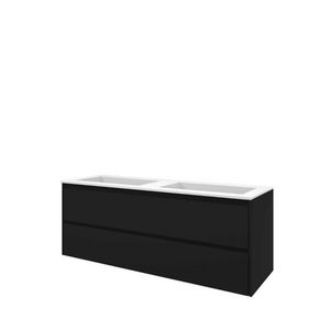 Set Proline polystone Elegant dubb. wastafel mat wit zonder kraangat onderkast symmetrisch mat zwart 140x46cm