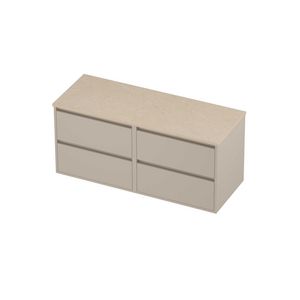Deck Set Top afdekplaat hardsteen en onderkast greeploos 4 laden symmetrisch in kader 1200x460x540mm Sand stone/Soft linen