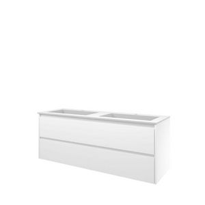 Set Proline polystone Elegant dubb. wastafel mat wit met 2 kraangaten onderkast symmetrisch mat wit 140x46cm