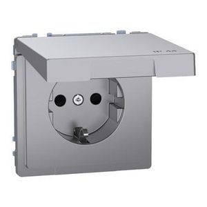 Wandcontactdoos Klapdeksel IP44 Kinderbeveiliging RVS look Systeem D