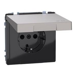 Wandcontactdoos Klapdeksel IP44 Kinderbeveiliging Nikkel metal Systeem D