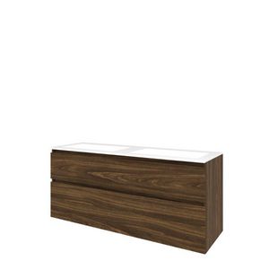 Set Proline polystone Elegant dubb. wastafel glans wit zonder kraangat onderkast asymmetrisch cabana oak 140x46cm