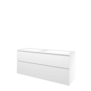 Set Proline polystone Elegant dubb. wastafel glans wit zonder kraangat onderkast asymmetrisch mat wit 140x46cm