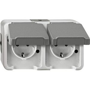 Wandcontactdoos Opbouw 2-voudig Horizontaal grijs Merten AQUASTAR IP44