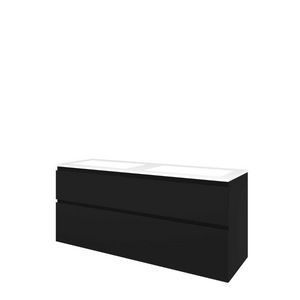 Set Proline polystone Elegant dubb. wastafel glans wit zonder kraangat onderkast asymmetrisch mat zwart 140x46cm