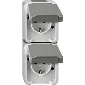 Wandcontactdoos Opbouw 2-voudig Verticaal grijs Merten AQUASTAR IP44