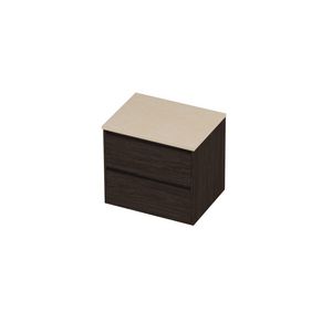Deck Set Top afdekplaat hardsteen en onderkast greeploos 2 laden symmetrisch in kader 600x460x540mm Sand stone/Mokka oak