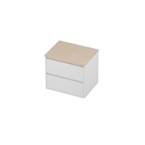 Deck Set Top afdekplaat hardsteen en onderkast greeploos 2 laden symmetrisch in kader 600x460x540mm Sand stone/matt white