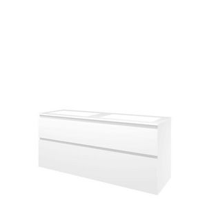 Set Proline polystone Elegant dubb. wastafel glans wit met 2 kraangaten onderkast asymmetrisch mat wit 140x46cm