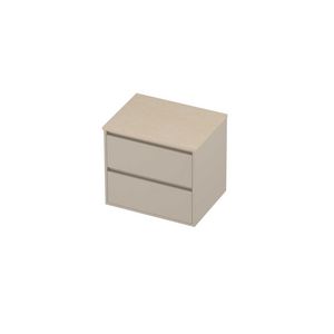 Deck Set Top afdekplaat hardsteen en onderkast greeploos 2 laden symmetrisch in kader 600x460x540mm Sand stone/Soft linen