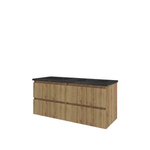 Hardsteen wastafel Blue Stone zonder kraangat onderkast 1200X460X545 Urban oak