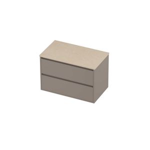 Deck Set Top afdekplaat hardsteen en onderkast greeploos 2 laden symmetrisch in kader 800x460x540mm Sand stone/Clay beige