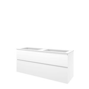 Set Proline polystone Elegant dubb. wastafel mat wit zonder kraangat onderkast asymmetrisch glans wit 140x46cm