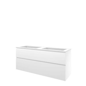 Set Proline polystone Elegant dubb. wastafel mat wit zonder kraangat onderkast asymmetrisch mat wit 140x46cm