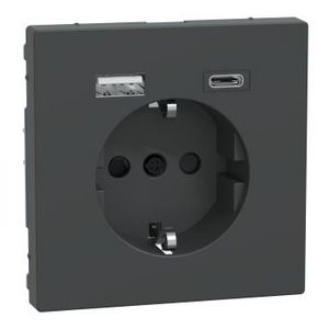 Wandcontactdoos Dubbele USB-poort A+C 16A Kunststof Antraciet Systeem D