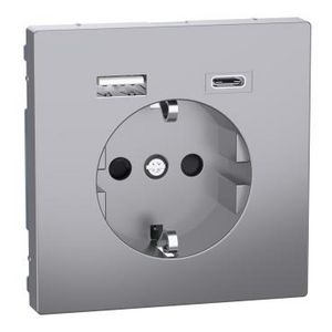 Wandcontactdoos Dubbele USB-poort A+C 16A Kunststof RVS Look Systeem D