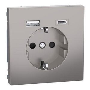 Wandcontactdoos Dubbele USB-poort A+C 16A Nikkel Metallic Systeem D