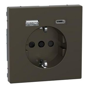 Wandcontactdoos Dubbele USB-poort A+C 16A Mocca Metallic Systeem D