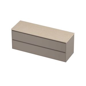 Deck Set Top afdekplaat hardsteen en onderkast greeploos 2 laden symmetrisch in kader 1400x460x540mm Sand stone/Clay beige