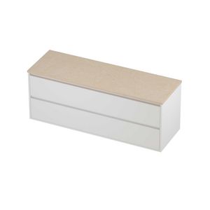 Deck Set Top afdekplaat hardsteen en onderkast greeploos 2 laden symmetrisch in kader 1400x460x540mm Sand stone/matt white