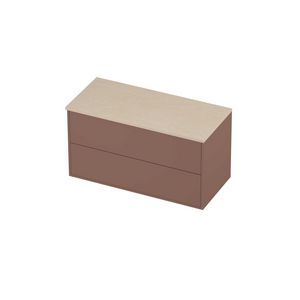 Deck Set Top afdekplaat hardsteen en onderkast tbv grepen 2 laden symmetrisch in kader 1000x460x540mm Sand stone/Beauty blush