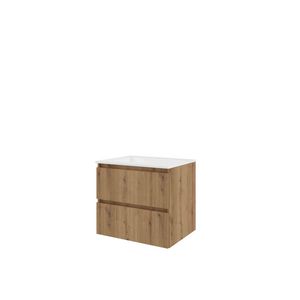 Polystone wastafel 1 kraangat onderkast symmetrisch 600X460X540 Urban oak / glans wit