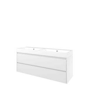 Set Proline polystone Loft dubb. wastafel glans wit zonder kraangat onderkast symmetrisch glans wit 140x46cm