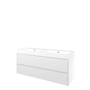 Set Proline polystone Loft dubb. wastafel glans wit zonder kraangat onderkast symmetrisch mat wit 140x46cm