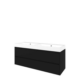Set Proline polystone Loft dubb. wastafel glans wit zonder kraangat onderkast symmetrisch mat zwart 140x46cm