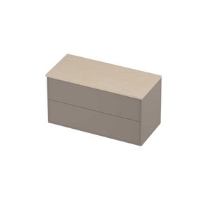 Deck Set Top afdekplaat hardsteen en onderkast tbv grepen 2 laden symmetrisch in kader 1000x460x540mm Sand stone/Clay beige