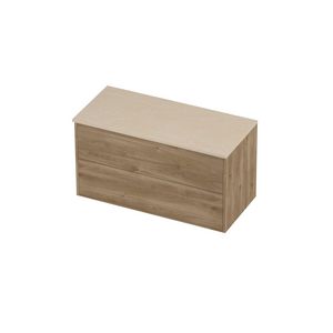 Deck Set Top afdekplaat hardsteen en onderkast tbv grepen 2 laden symmetrisch in kader 1000x460x540mm Sand stone/Cider oak