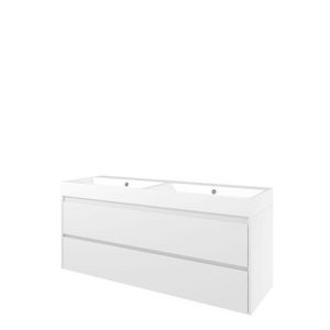Set Proline polystone Loft dubb. wastafel glans wit met 2 kraangaten onderkast symmetrisch mat wit 140x46cm