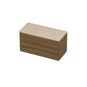 Deck Set Top afdekplaat hardsteen en onderkast tbv grepen 2 laden symmetrisch in kader 1000x460x540mm Sand stone/Caramel walnut