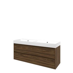 Set Proline polystone Loft dubb. wastafel mat wit zonder kraangat onderkast symmetrisch cabana oak 140x46cm