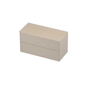 Deck Set Top afdekplaat hardsteen en onderkast tbv grepen 2 laden symmetrisch in kader 1000x460x540mm Sand stone/Soft linen