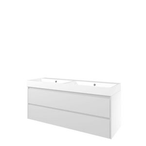 Set Proline polystone Loft dubb. wastafel mat wit zonder kraangat onderkast symmetrisch glans wit 140x46cm