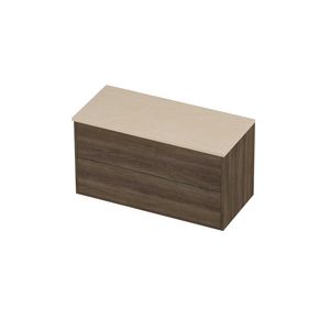 Deck Set Top afdekplaat hardsteen en onderkast tbv grepen 2 laden symmetrisch in kader 1000x460x540mm Sand stone/Vital oak