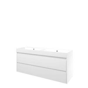 Set Proline polystone Loft dubb. wastafel mat wit zonder kraangat onderkast symmetrisch mat wit 140x46cm