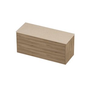 Deck Set Top afdekplaat hardsteen en onderkast tbv grepen 2 laden symmetrisch in kader 1200x460x540mm Sand stone/Cider oak