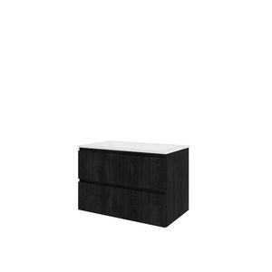 Polystone wastafel zonder kraangat onderkast symmetrisch 800X460X540 charcoal oak / glans wit