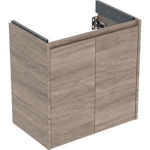 Onderkast voor wastafel met twee deuren: 59.7x60.6x36.7cm Breedte wastafel=65cm walnoot hickory / Melamine houtstructuur