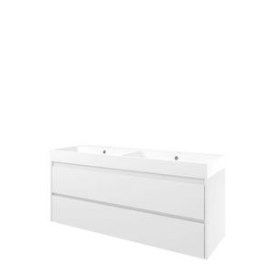 Set Proline polystone Loft dubb. wastafel mat wit met 2 kraangaten onderkast symmetrisch mat wit 140x46cm