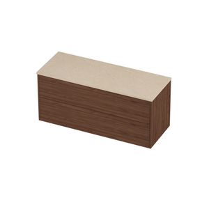 Deck Set Top afdekplaat hardsteen en onderkast tbv grepen 2 laden symmetrisch in kader 1200x460x540mm Sand stone/Indian walnut